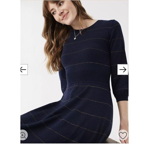 Fat Face Fiona Navy Striped Knit Sweater Dress sz 14 NWT - Picture 2 of 10